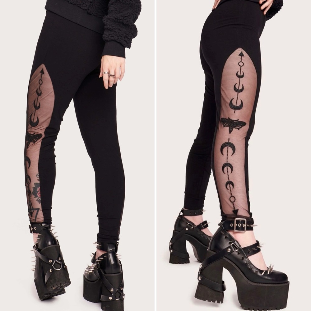 NWT NEW MIDNIGHT HOUR BLACK MOON PHASE MESH CUT OUT EMBROIDERED LEGGING SMALL - Picture 13 of 13
